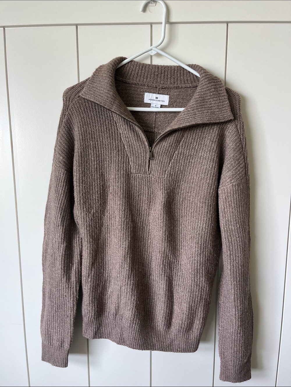 Club Monaco Taupe Half-Zip Cowl Sweater